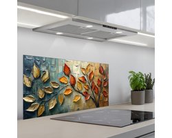 Spatscherm 90x45 cm - Zelfklevende achterwand Boom - Abstract - Natuur - Kunst - Keuken muurbeschermer - Spatwand fornuis