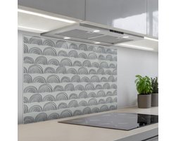 Spatscherm 90x60 cm - Zelfklevende achterwand Grijs - Bogen - Patroon - Keuken muurbeschermer - Spatwand fornuis