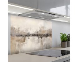 Spatscherm 90x60 cm - Zelfklevende achterwand Moderne kunst - Abstract - Beige - Keuken muurbeschermer - Spatwand fornuis