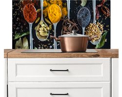 Spatscherm keuken 100x50 cm - Kookplaat achterwand Lepel - Specerijen - Kruiden - Eten - Tafel - Muurbeschermer - Spatwand fornuis - Hoogwaardig aluminium