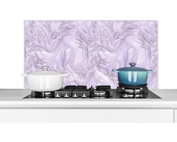 Spatscherm keuken 100x50 cm - Kookplaat achterwand Marmer - Zilver - Luxe - Patroon - Muurbeschermer - Spatwand fornuis - Hoogwaardig aluminium