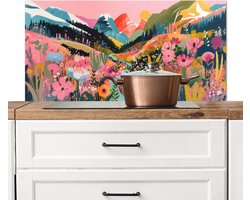 Spatscherm keuken 100x50 cm - Kookplaat achterwand Rivier - Diepte - Bloemen - Muurbeschermer - Spatwand fornuis - Hoogwaardig aluminium