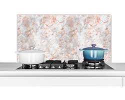 Spatscherm keuken 100x50 cm - Kookplaat achterwand Rose goud - Marmer print - Wit - Patroon - Muurbeschermer - Spatwand fornuis - Hoogwaardig aluminium