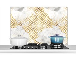 Spatscherm keuken 100x65 cm - Kookplaat achterwand Goud - Marmer print - Patronen - Geometrie - Muurbeschermer - Spatwand fornuis - Hoogwaardig aluminium
