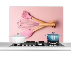 Spatscherm keuken 100x65 cm - Kookplaat achterwand Keukengerei - Roze - Bakken - Muurbeschermer - Spatwand fornuis - Hoogwaardig aluminium