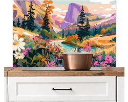 Spatscherm keuken 100x65 cm - Kookplaat achterwand Rivier - Vallei vol bloemen - Levendig - Muurbeschermer - Spatwand fornuis - Hoogwaardig aluminium