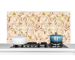Spatscherm keuken 120x60 cm - Kookplaat achterwand Marmer - Goud - Rozen - Patronen - Muurbeschermer - Spatwand fornuis - Hoogwaardig aluminium