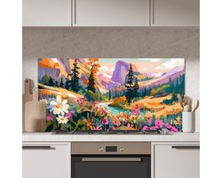 Spatscherm keuken 120x60 cm - Kookplaat achterwand Rivier - Vallei vol bloemen - Levendig - Muurbeschermer - Spatwand fornuis - Hoogwaardig aluminium