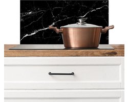 Spatscherm keuken 60x30 cm - Kookplaat achterwand Marmer look - Zwart - Luxe - Muurbeschermer - Spatwand fornuis - Hoogwaardig aluminium