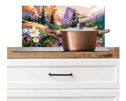 Spatscherm keuken 60x30 cm - Kookplaat achterwand Rivier - Vallei vol bloemen - Levendig - Muurbeschermer - Spatwand fornuis - Hoogwaardig aluminium