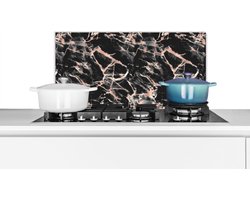 Spatscherm keuken 60x30 cm - Kookplaat achterwand Roségold - Marmer print - Patronen - Zwart - Muurbeschermer - Spatwand fornuis - Hoogwaardig aluminium