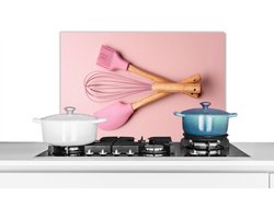 Spatscherm keuken 60x40 cm - Kookplaat achterwand Keukengerei - Roze - Bakken - Muurbeschermer - Spatwand fornuis - Hoogwaardig aluminium