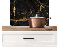 Spatscherm keuken 60x40 cm - Kookplaat achterwand Marmer - Goud - Zwart - Marmerlook - Luxe - Glitter - Muurbeschermer - Spatwand fornuis - Hoogwaardig aluminium