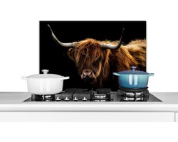 Spatscherm keuken 60x40 cm - Kookplaat achterwand Schotse Hooglander - Horens - Zwart - Dieren - Natuur - Wild - Koe - Muurbeschermer - Spatwand fornuis - Hoogwaardig aluminium - Alternatief voor glazen spatscherm