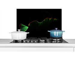 Spatscherm keuken 70x50 cm - Kookplaat achterwand Een tropisch blad met rode randen op een zwarte achtergrond - Muurbeschermer - Spatwand fornuis - Hoogwaardig aluminium