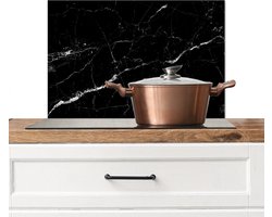 Spatscherm keuken 70x50 cm - Kookplaat achterwand Marmer look - Zwart - Luxe - Muurbeschermer - Spatwand fornuis - Hoogwaardig aluminium