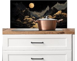 Spatscherm keuken 80x40 cm - Kookplaat achterwand Gouden rivier - Bergen - Maan - Sterrenhemel - Muurbeschermer - Spatwand fornuis - Hoogwaardig aluminium