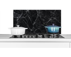 Spatscherm keuken 80x40 cm - Kookplaat achterwand Marmer - Stenen - Lijn - Marmerlook - Zwart - Luxe - Muurbeschermer - Spatwand fornuis - Hoogwaardig aluminium