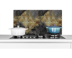 Spatscherm keuken 90x45 cm - Kookplaat achterwand Goud - Marmer print - Verf - Patronen - Muurbeschermer - Spatwand fornuis - Hoogwaardig aluminium