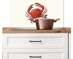 Spatscherm keuken 90x45 cm - Kookplaat achterwand Krab - Felrood - Poten - Muurbeschermer - Spatwand fornuis - Hoogwaardig aluminium
