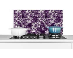 Spatscherm keuken 90x45 cm - Kookplaat achterwand Marmer - Paars - Zilver - Patronen - Muurbeschermer - Spatwand fornuis - Hoogwaardig aluminium