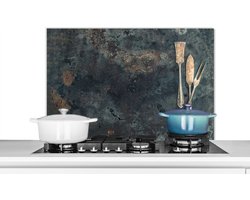 Spatscherm keuken 90x60 cm - Kookplaat achterwand Keukengerei - Keukengereedschap - Vintage - Landelijk - Muurbeschermer - Spatwand fornuis - Hoogwaardig aluminium
