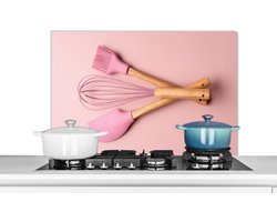 Spatscherm keuken 90x60 cm - Kookplaat achterwand Keukengerei - Roze - Bakken - Muurbeschermer - Spatwand fornuis - Hoogwaardig aluminium