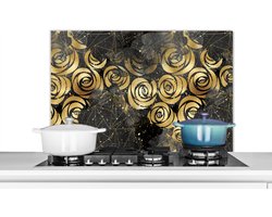 Spatscherm keuken 90x60 cm - Kookplaat achterwand Marmer - Goud - Roos - Patronen - Muurbeschermer - Spatwand fornuis - Hoogwaardig aluminium