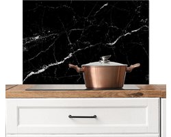 Spatscherm keuken 90x60 cm - Kookplaat achterwand Marmer look - Zwart - Luxe - Muurbeschermer - Spatwand fornuis - Hoogwaardig aluminium