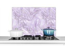 Spatscherm keuken 90x60 cm - Kookplaat achterwand Marmer - Zilver - Luxe - Patroon - Muurbeschermer - Spatwand fornuis - Hoogwaardig aluminium