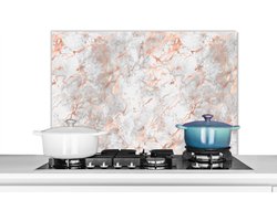 Spatscherm keuken 90x60 cm - Kookplaat achterwand Rose goud - Marmer print - Wit - Patroon - Muurbeschermer - Spatwand fornuis - Hoogwaardig aluminium