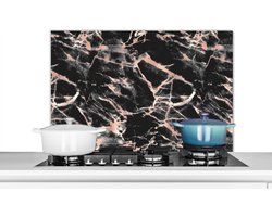 Spatscherm keuken 90x60 cm - Kookplaat achterwand Roségold - Marmer print - Patronen - Zwart - Muurbeschermer - Spatwand fornuis - Hoogwaardig aluminium