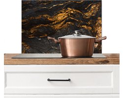 Spatscherm - Marmer print - Goud - Zwart - Luxe - Marmerlook - Achterwand keuken - Spatwand - Muurbeschermer - Spatscherm keuken - 60x40 cm - Keuken decoratie - Kookplaat achterwand