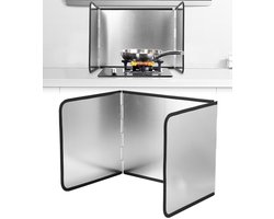 Spatwand voor fornuis, afmetingen 40x30x30,5 cm, aan vier zijden uitklapbaar, gemaakt van roestvrij staal met rubberen rand, voorkomt effectief dat er olie- en watervlekken op het fornuis terechtkomen.