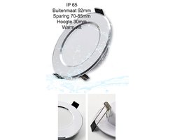Spatwaterdichte Led Inbouwspot – Warm Wit Licht 3000K – IP65 Geschikt voor Badkamer, Buiten, Gang of Woonkamer – 92mm Buitenmaat, 70-85mm Sparing