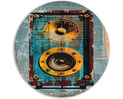 Speaker schilderij rond - Elektronica wandcirkels - Muurcirkel Achtergrond - Wanddecoratie landelijk - Wandpaneel - Kantoor decoratie muurcirkel aluminium 60x60 cm