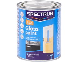 Spectrum 2-in-1 hoogglans verf zwart 750 ml