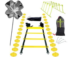 Speed & Agility Trainingsset - Multicolor - Compleet met Weerstandsparachute, Coördinatieladder, Horden en Schijfkegels - Voor Sporttraining
