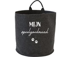 Speegoedmand - mijn speegoedmand - hondenpootjes - gepersonaliseerd - donker grijs - 50L