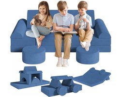 Speelbank, 14-delige modulaire kinderbankje, kinderbank van schuimrubber, bouwstenen, speelbank voor kinderen en kinderfauteuil, knuffelhoek in de kinderkamer, om te spelen, creatief zijn, slapen