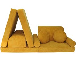 Speelbank NINO – kinderbank – modulair – honinggele dot-stof