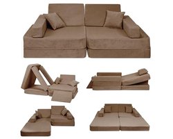 Speelbank voor Kinderen met Slaapfunctie - Zachte, Aanpasbare Kinderbank voor Kinderkamer, Bruin Corduroy