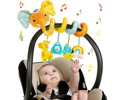 speelgoed, baby activity spiraal speelgoed met muziek, hangend spiraal pluche speelgoed voor kinderbed/autostoeltje/babyzitje, pasgeborenen cadeau voor baby 0 3 6 12 maanden, olifant