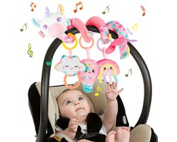speelgoed, baby activity spiraal speelgoed met muziek, hangend spiraal pluche speelgoed voor kinderbed/autostoeltje/babyzitje, pasgeborenen cadeau voor baby 0 3 6 12 maanden, roze