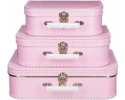 Speelgoed koffertje roze met stippen wit 25 cm