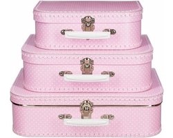 Speelgoed koffertje roze met stippen wit 30 cm