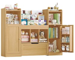 Speelgoed Opbergkast – Voor Kinderkamer & Speelkamer – Boekenkast met 3 Niveaus, Deuren & Lade met Wielen – Hout