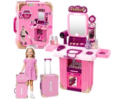Speelgoed Schminktafel op Rolletjes 2-in-1 Kofferset - Met Licht en Geluid - Cosmeticaspel voor Meisjes - Roze - Kaptafel - Make Up Tafel - Make up Set - Opmaaktafel