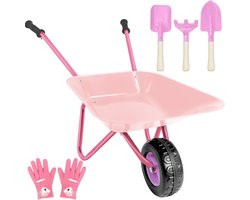 Speelgoed Tuinset voor Kinderen met Metalen Kruiwagen, Schep, Hark en Tuinhandschoenen voor Buitenactiviteiten en Tuinieren