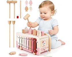 Speelgoed voor baby's, 1 jaar, Montessori speelgoed, 7-in-1 xylofoon voor baby's, houten speelgoed, cadeau voor kinderen, meisjes, 1, 2, 3, 4 jaar